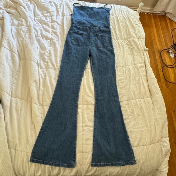 Bell Bottom Jean Overalls Criss Cross Back - Picture 2 of 5